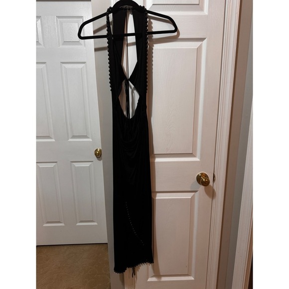Alexander‎ Wang Halter Dress Cutout Beaded Trim Bodycon Black Size 10 - Picture 5 of 12